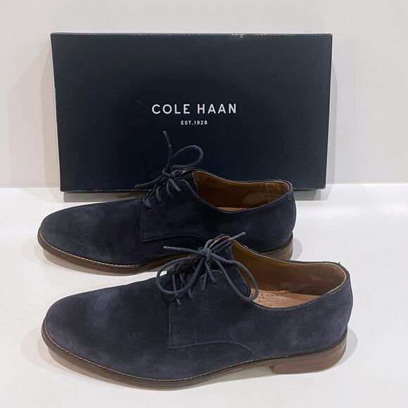 Cole Haan 8.5 M Cambridge Plain Oxford Blue Suede Leather Lace-Up Almond Toe - Picture 7 of 13